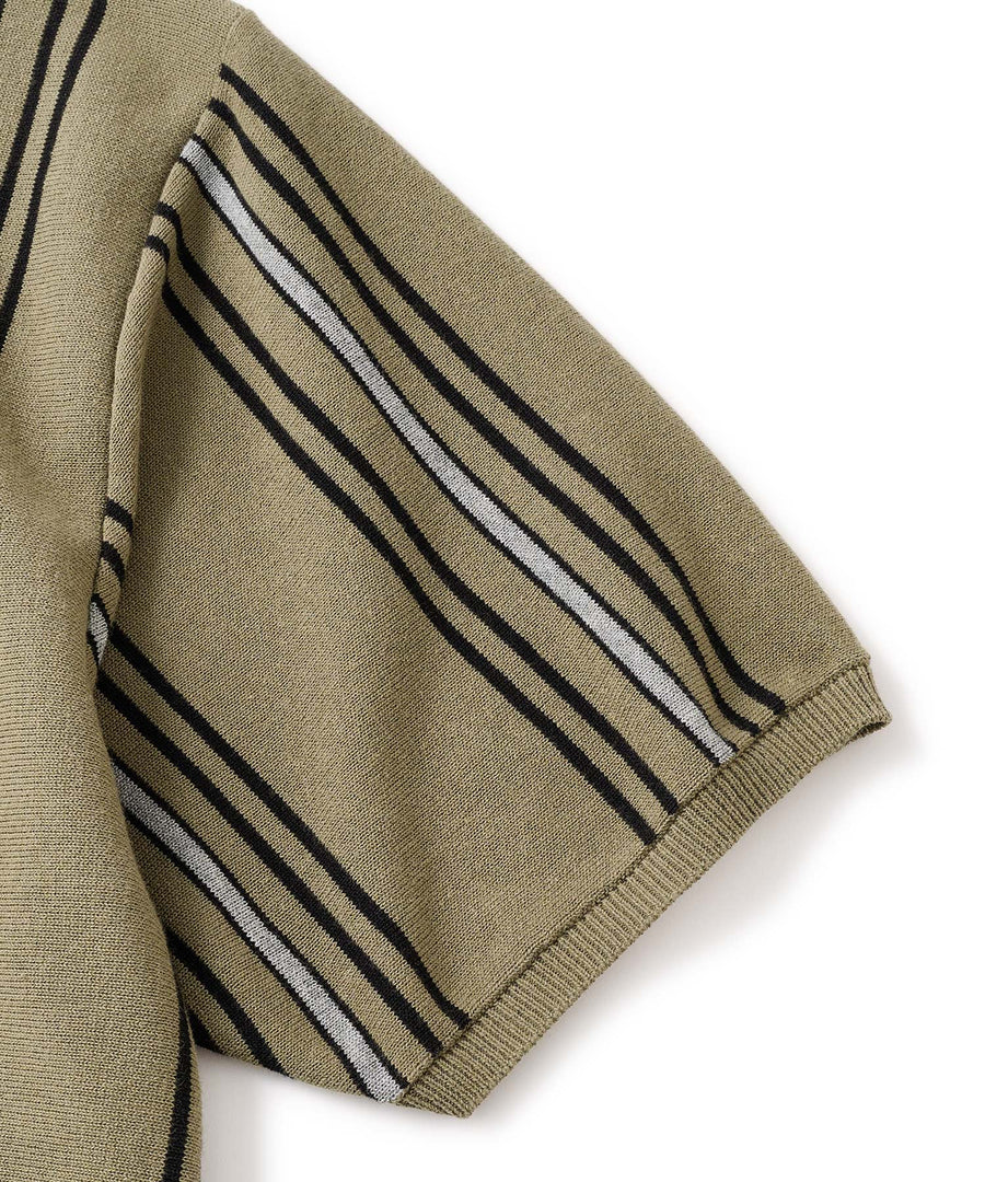 トップス tightbooth STRIPE KNIT POLO OLIVE XL STRIPE KNIT OPEN POLO - TIGHTBOOTH® タイトブース オフィシャル